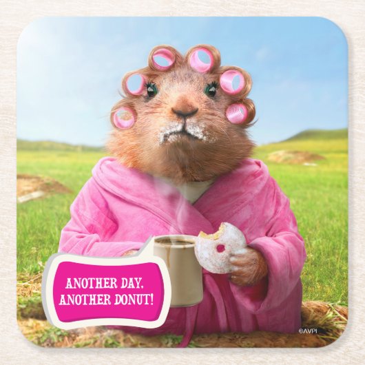 Morgen Groundhog mit Frühstücks-Krapfen und Kaffee Rechteckiger Pappuntersetzer (Vorderseite)