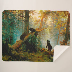 Morgen in einem Kiefernwald Bär mit Jungen Shishki Sherpadecke