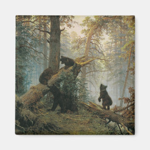 Morgen in einem Kiefernwald (Bären im Wald) Magnet