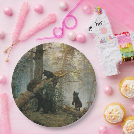 Morgen in einem Kiefernwald (Bären im Wald) Pappteller (Party)