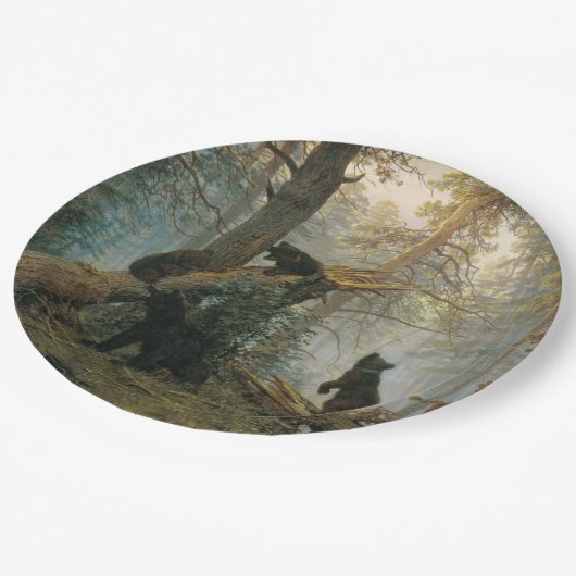 Morgen in einem Kiefernwald (Bären im Wald) Pappteller (Schrägansicht)