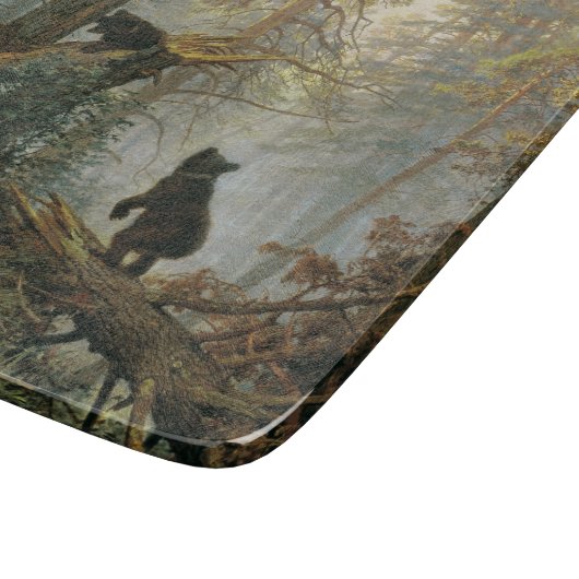 Morgen in einem Kiefernwald (Bären im Wald) Schneidebrett (Ecke)