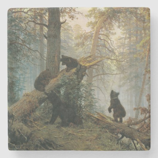 Morgen in einem Kiefernwald (Bären im Wald) Steinuntersetzer (Vorderseite)