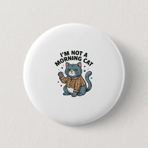 Morgen Katze Vintage Gravur Lustiges Katze T-Shirt Button