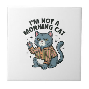 Morgen Katze Vintage Gravur Lustiges Katze T-Shirt Fliese