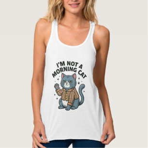 Morgen Katze Vintage Gravur Lustiges Katze T-Shirt Tank Top