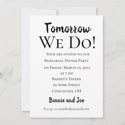 Morgen machen wir es! Probe Dinner Einladung (Vorderseite)