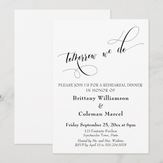 Morgen machen wir Typografie-Probe-Dinner Einladung (Vorne/Hinten)