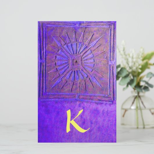 MORGEN STAR MONOGRAM, blau, lila gelb Briefpapier (Stehend Vorderseite)