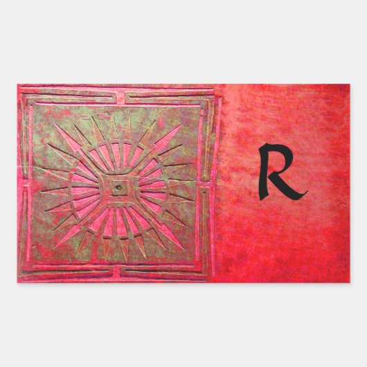 MORGEN STAR MONOGRAM, rot, grün Rechteckiger Aufkleber (Vorderseite)