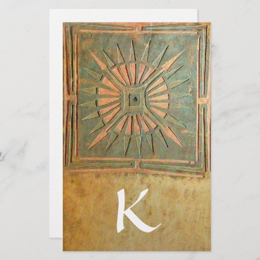 MORGEN STAR-MONOGRAMM, grün, braun-gelb weiß Briefpapier (Vorne/Hinten)