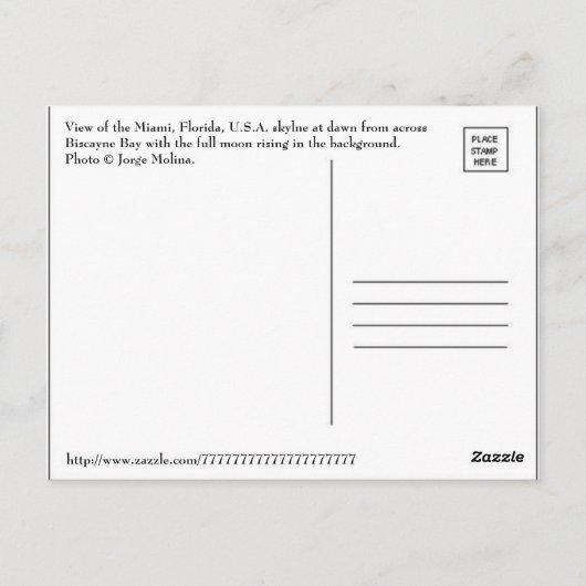 MORGEN ÜBER MIAMI. POSTKARTE (Rückseite)
