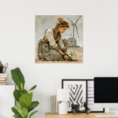 Morgen versprechen - Frau mit Plakat für Samen (Heimbüro)