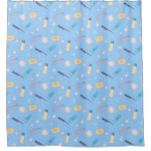 Morgenbad Toilettenartikel Muster blau Duschvorhang (Vorderseite)