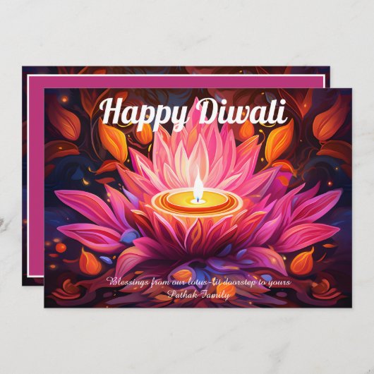 Morgendämmerung der Diya Diwali Card Einladung (Vorne/Hinten)
