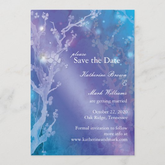 Morgendämmerung in Blauer Hochzeit Das Datum speic Save The Date (Vorderseite)