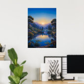 Morgendämmerung über der Gartenbrücke Poster (Heimbüro)