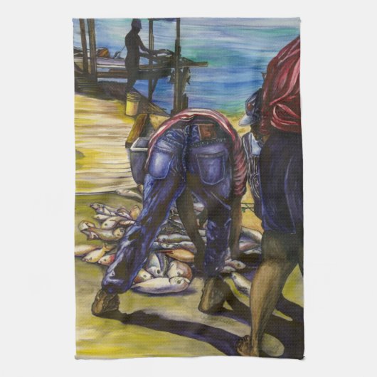 Morgenfang, Hafen Insel Geschirrtuch (Vertikal)