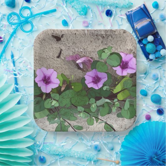 Morgenglanzvolle Blume am Strand lila Blume Pappteller (Party)