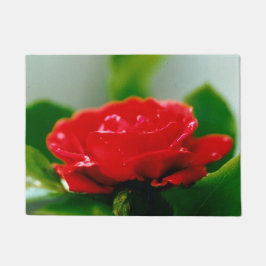 Morgengrauen rote Rose mit Taubstropfen Fußmatte