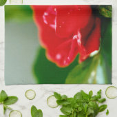 Morgengrauen rote Rose mit Taubstropfen Geschirrtuch (Gefaltet)