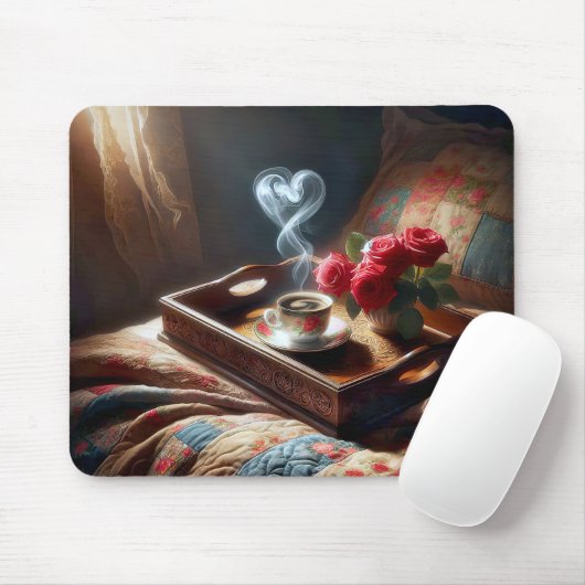 Morgenkaffee auf einem Frühstückstablett Mousepad (Mit Mouse)