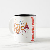 Morgenkaffee für Arbeiterdame Zweifarbige Tasse (Vorderseite Links)