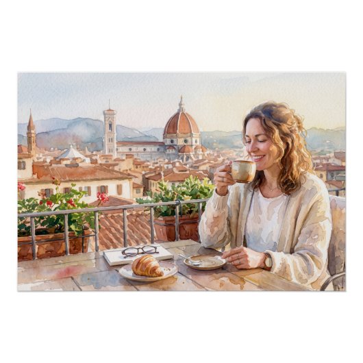 Morgenkaffee in Florenz Poster (Vorderseite)