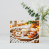 Morgenkaffee mit Dampf Feiertagspostkarte (Stehend Vorderseite)