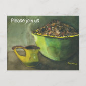 Morgenkaffee mit Schüssel Kaffeebohnen (Wasserfarb Einladungspostkarte (Vorderseite)