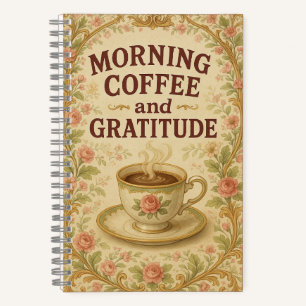 Morgenkaffee und Dankbarkeitsjournal Notizblock