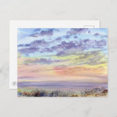 Morgenlandschaft mit Wasserfarben, Wolken und Meer Postkarte (Vorne/Hinten)
