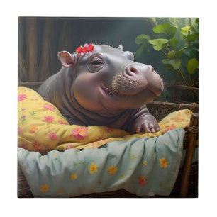 "Morgenliche Kuscheleinheiten: Baby Nilpferd wacht Fliese