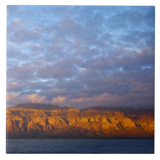 Morgenlicht grüßt die Sierra de la Giganta Fliese (Vorderseite)