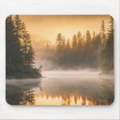Morgennebel am Fluss in den Pinien Mousepad (Vorne)