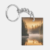 Morgennebel am Fluss in den Pinien Schlüsselanhänger (Vorderseite links)
