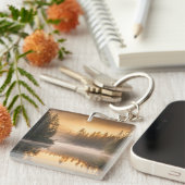 Morgennebel am Fluss in den Pinien Schlüsselanhänger (Vorderseite rechts)