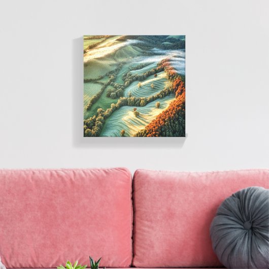 Morgennebel über rollende Hügel Leinwanddruck (Insitu (Wohnzimmer))