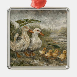 Morgenpendelverkehr Whimsical Farmhouse-Ente Regen Ornament Aus Metall
