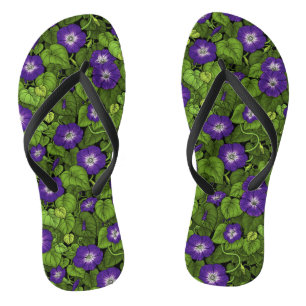 Morgenruhm in lila und grün badesandalen