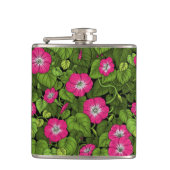 Morgenruhm in Rosa und Grün Flachmann (Vorderseite)