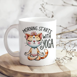 "Morgens beginnt mit Yoga" Funny Cat Lover Kaffeetasse