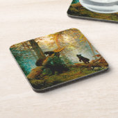 Morgens in einem Pinienwald Bären mit Cubs Shishki Getränkeuntersetzer (Linke Seite)