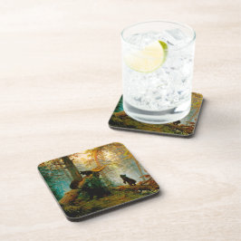 Morgens in einem Pinienwald Bären mit Cubs Shishki Getränkeuntersetzer