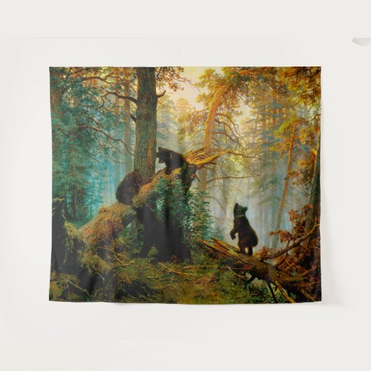 Morgens in einem Pinienwald Bären mit Cubs Shishki Wandteppich (Vorderseite (Horizontal))