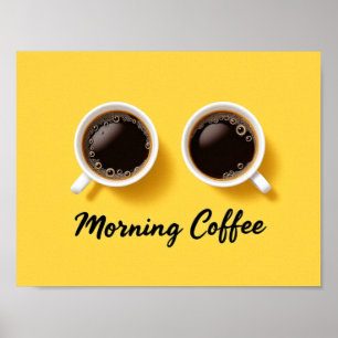 Morgens Kaffee-Tassen Draufsicht Gelb Minimalistis Poster