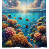 Morgens Sonnenaufgang über einem tropischen Meer Duschvorhang (Vorderseite)