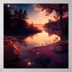 MorgenSonnenaufgang über dem Friedlichen See Poster