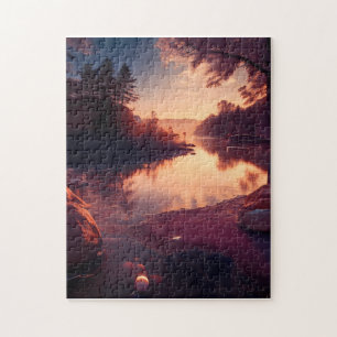MorgenSonnenaufgang über dem Friedlichen See Puzzle