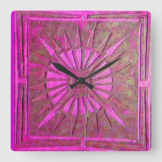 MORGENSTAR , Antique Pink Fuchsia Lila Quadratische Wanduhr (Vorderseite)